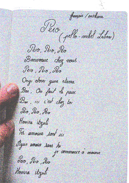 Page de paroles manuscrite de petit fantôme