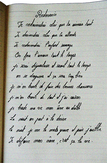 Page de paroles manuscrite de Stave