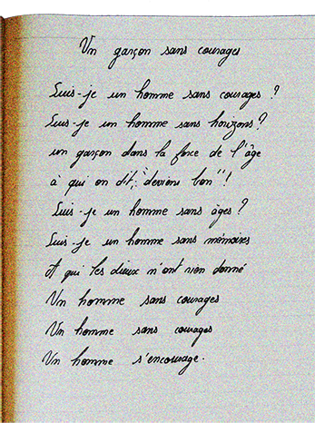 Handwritten lyrics — Un garçon sans courage